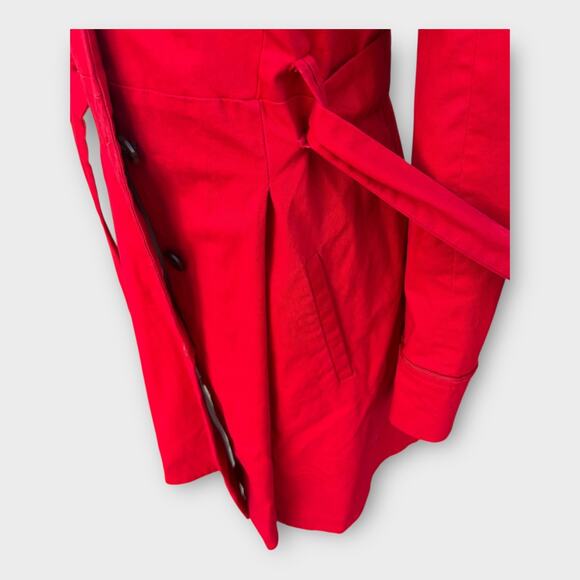Elevenses Pansy Red Corset Back Lace Up Pleated Belted Trench Coat Women's sz 12 - Picture 13 of 15